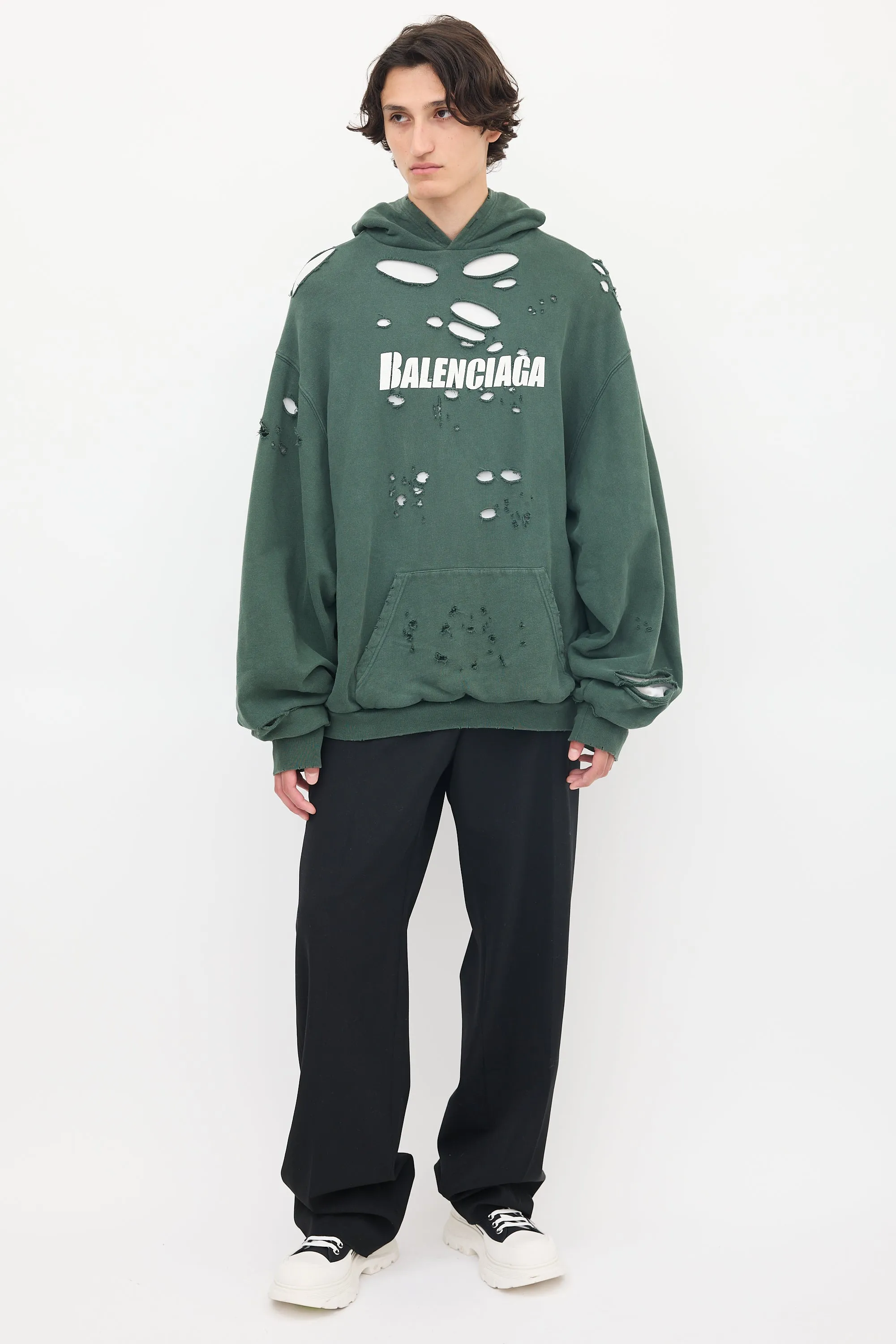 2021 Green & White Destroyed Logo Hoodie