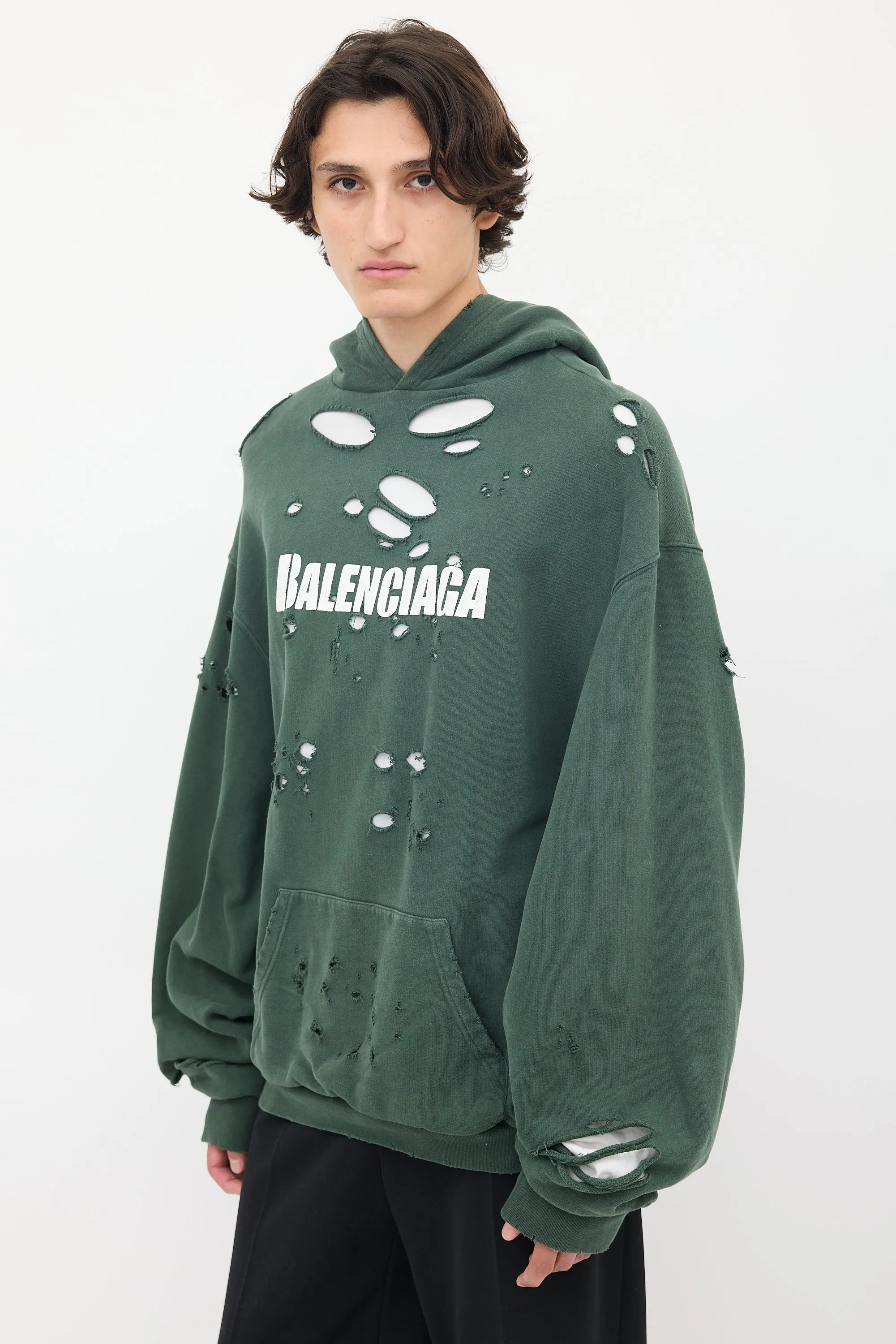 2021 Green & White Destroyed Logo Hoodie
