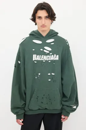 2021 Green & White Destroyed Logo Hoodie