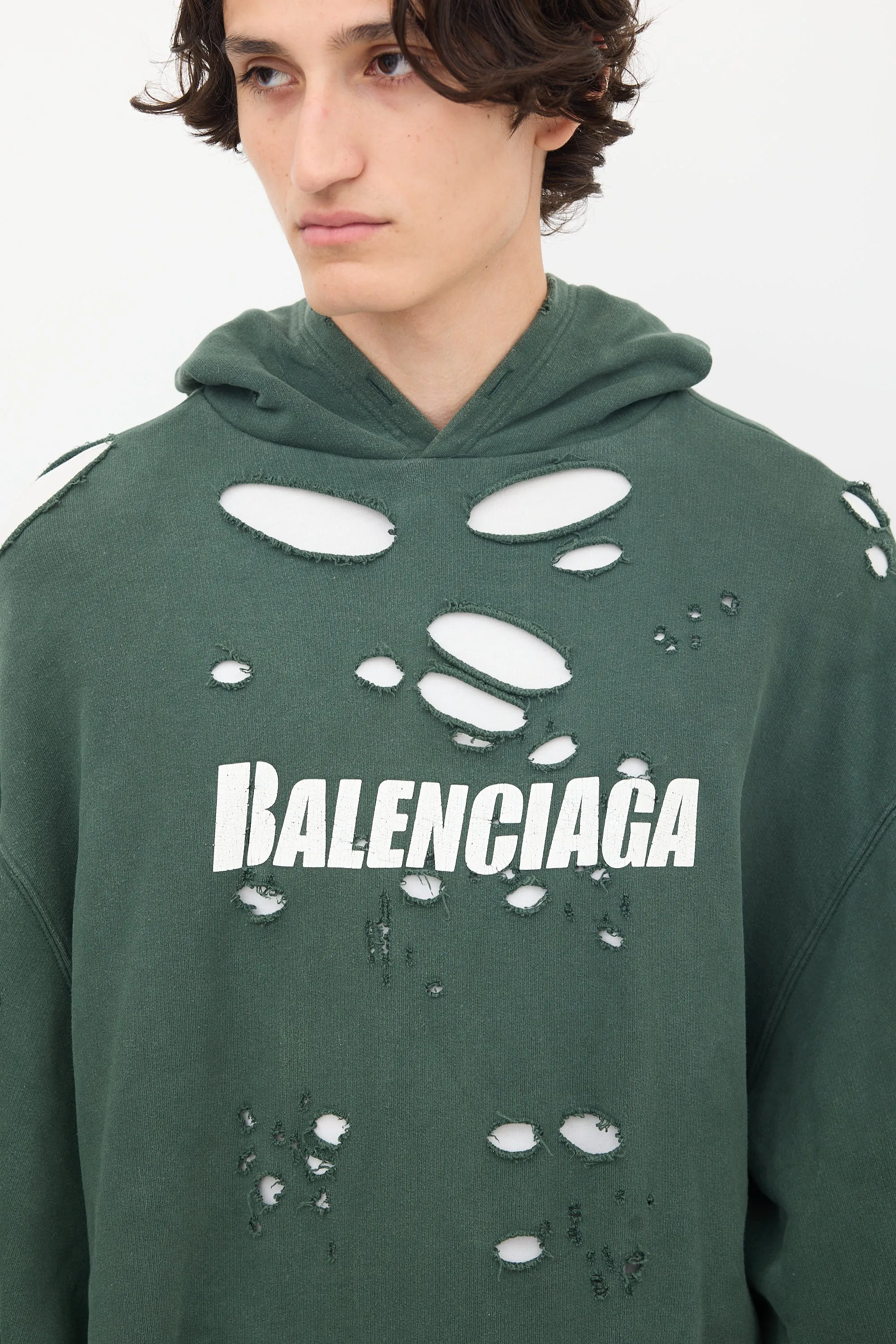2021 Green & White Destroyed Logo Hoodie