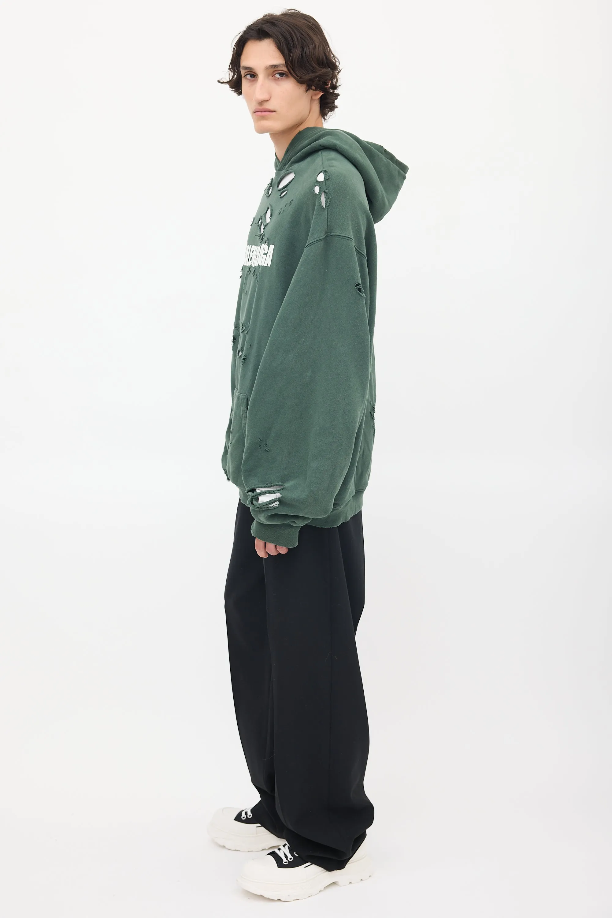 2021 Green & White Destroyed Logo Hoodie
