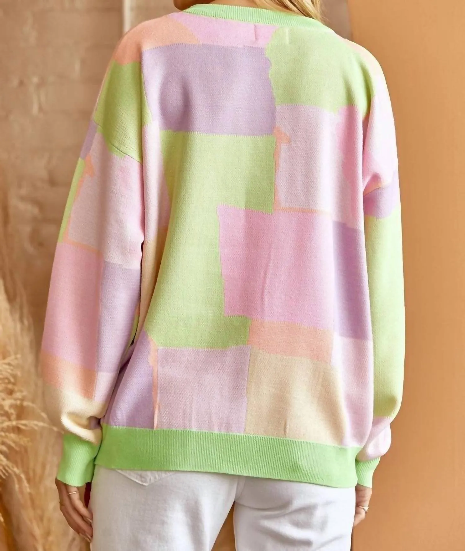 Andree By Unit - Color Block Sweater With One Shoulder Bodice