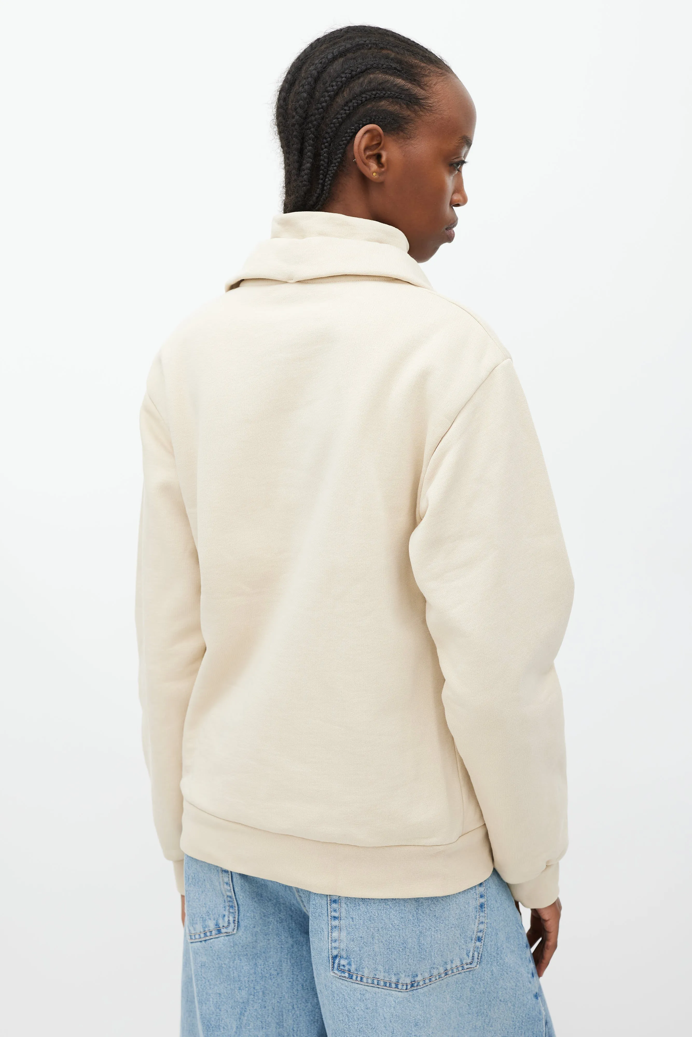 Beige Double Collar Quarter Zip Sweater