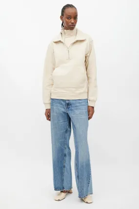 Beige Double Collar Quarter Zip Sweater