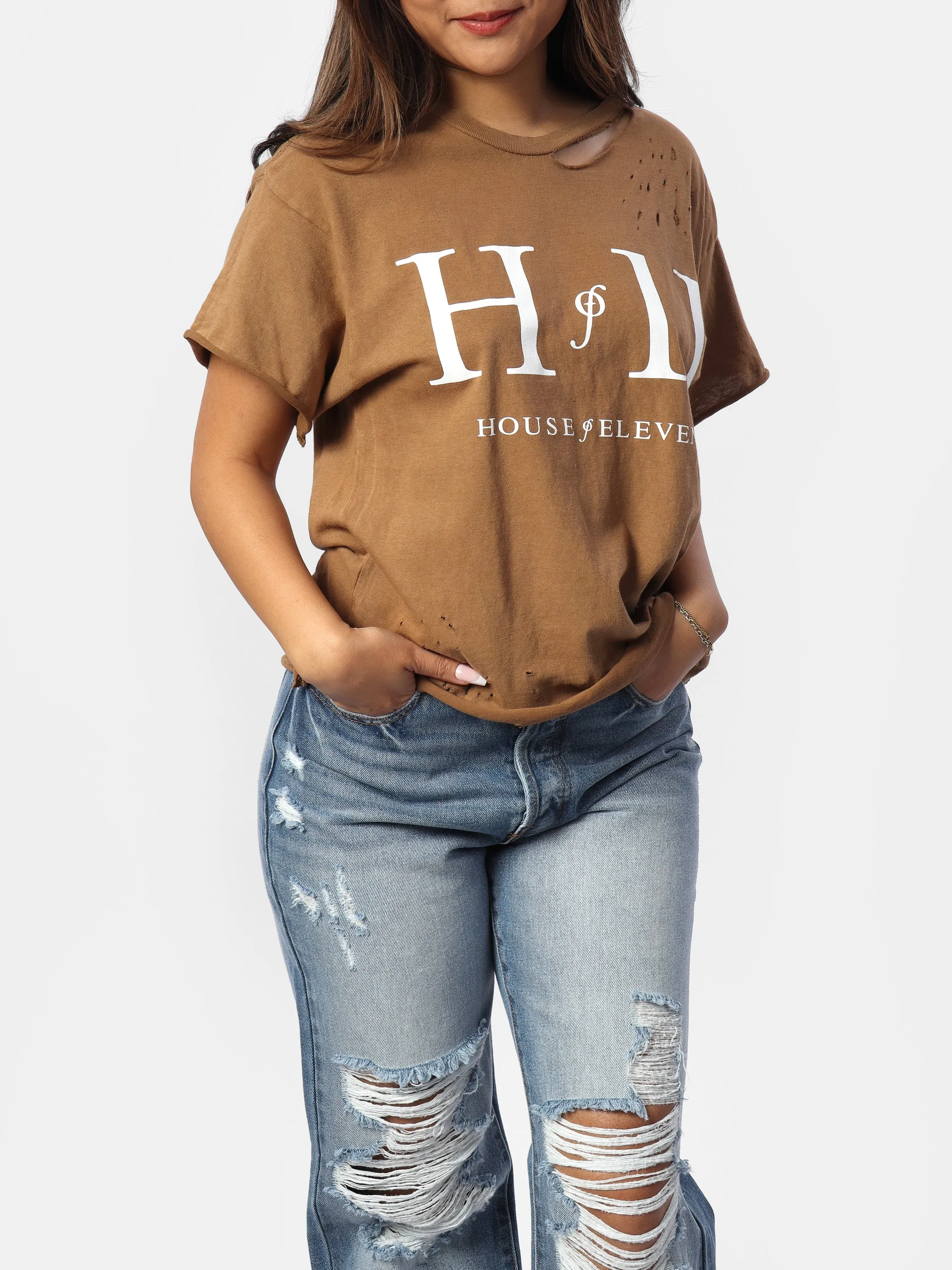 Caramel Distressed Vintage Wash Tee