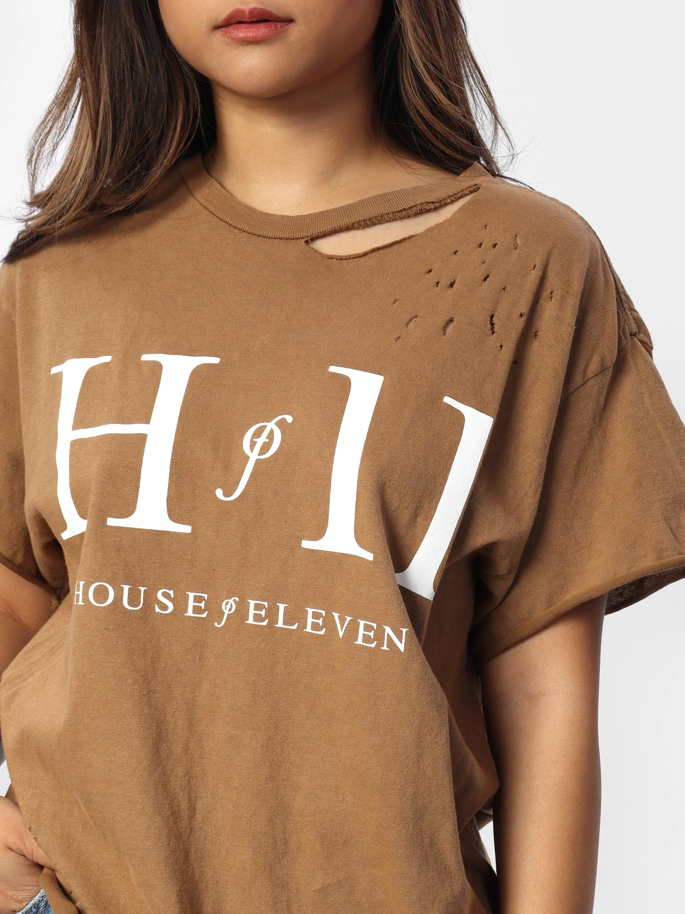 Caramel Distressed Vintage Wash Tee