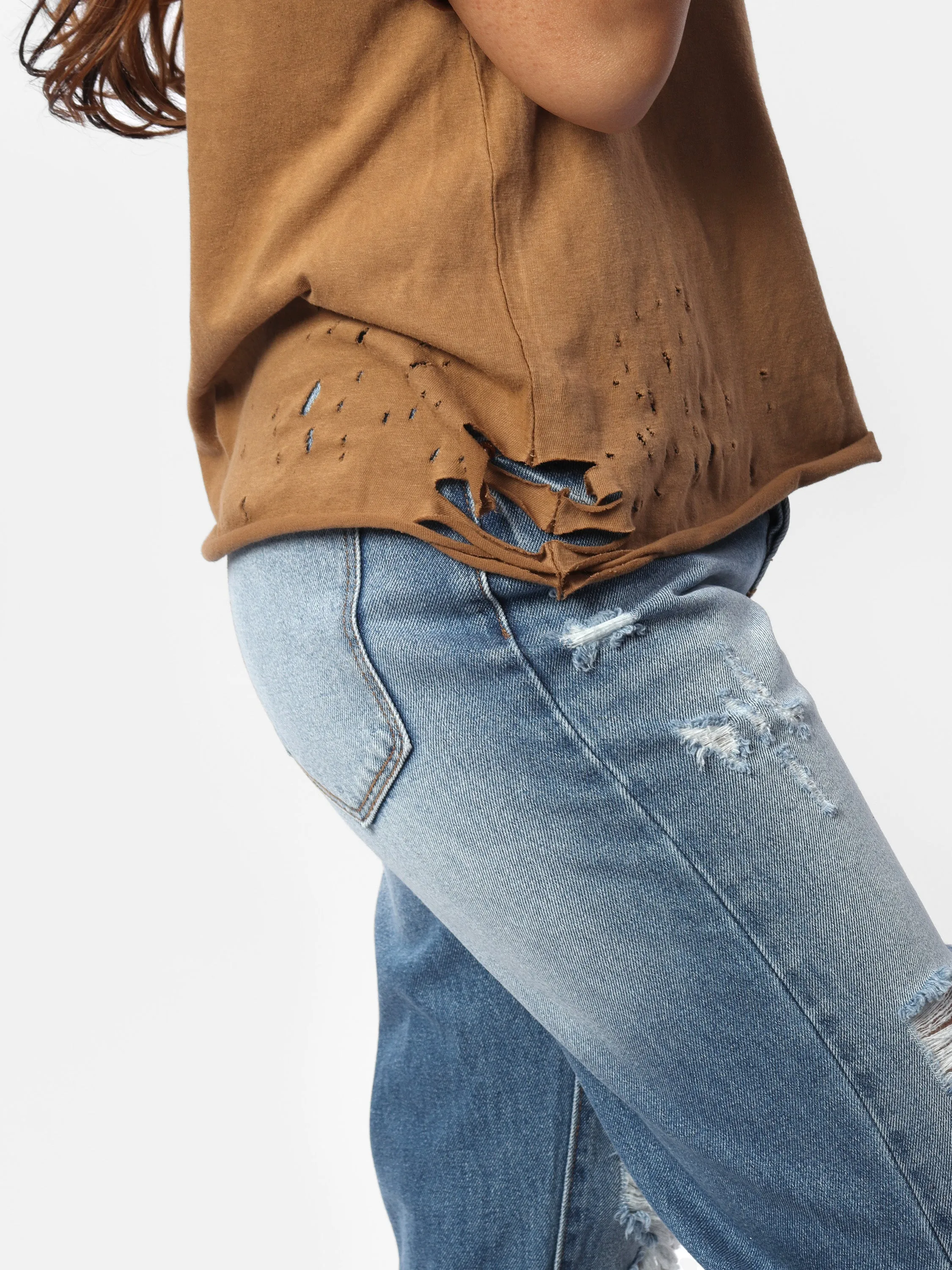 Caramel Distressed Vintage Wash Tee