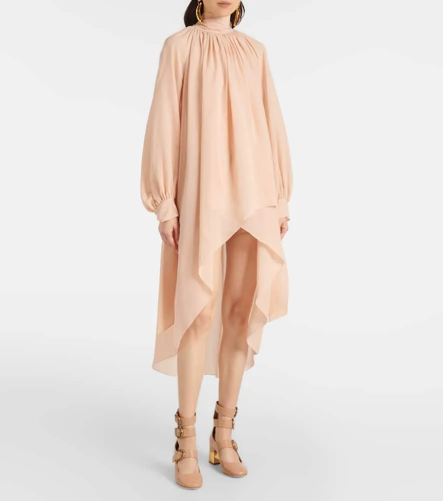 Chloe Gathered tie-neck silk georgette midi dress