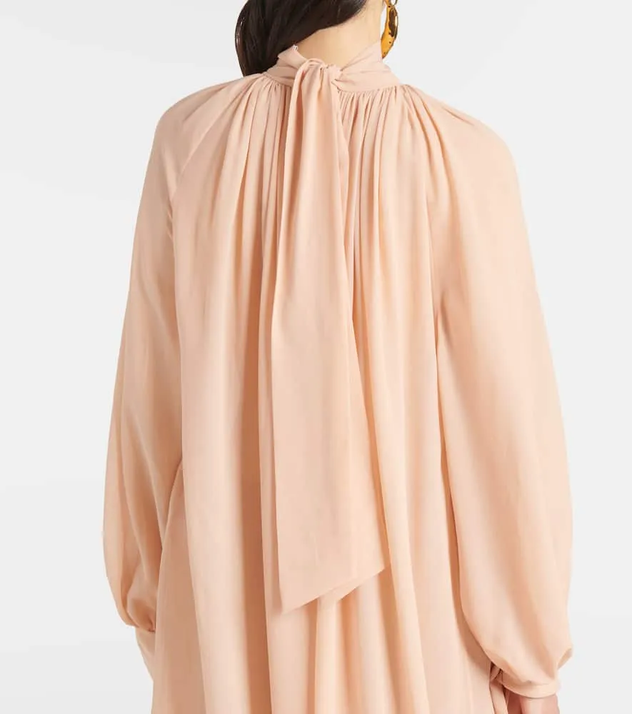 Chloe Gathered tie-neck silk georgette midi dress