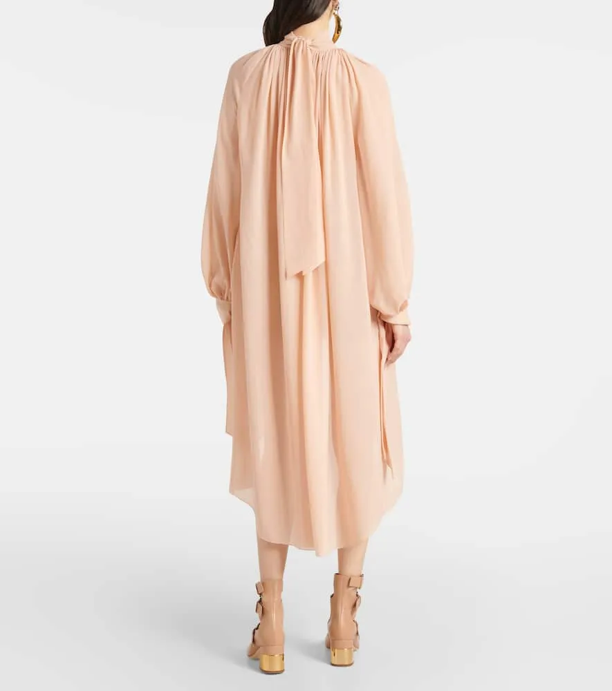 Chloe Gathered tie-neck silk georgette midi dress