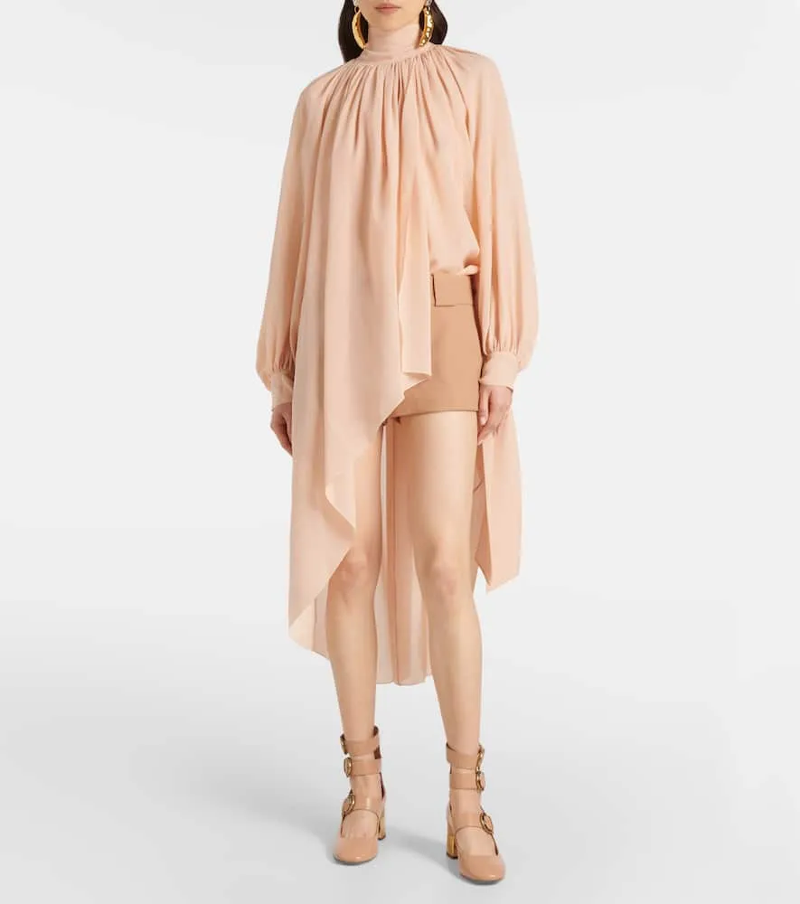 Chloe Gathered tie-neck silk georgette midi dress