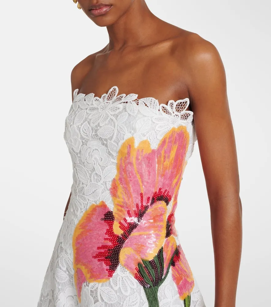 Costarellos Mariela floral sequined lace midi dress