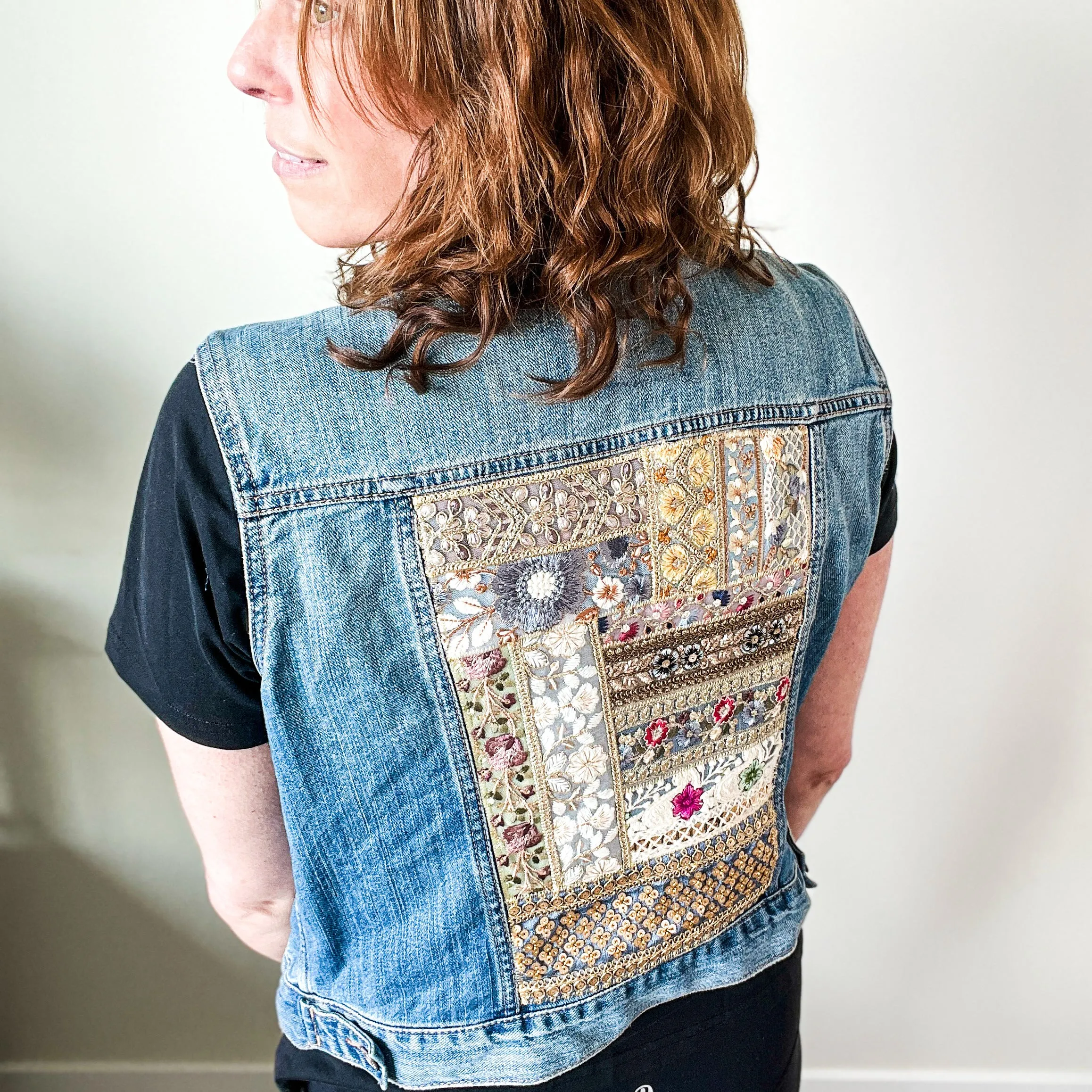 Denim Vest Embroidery- Medium