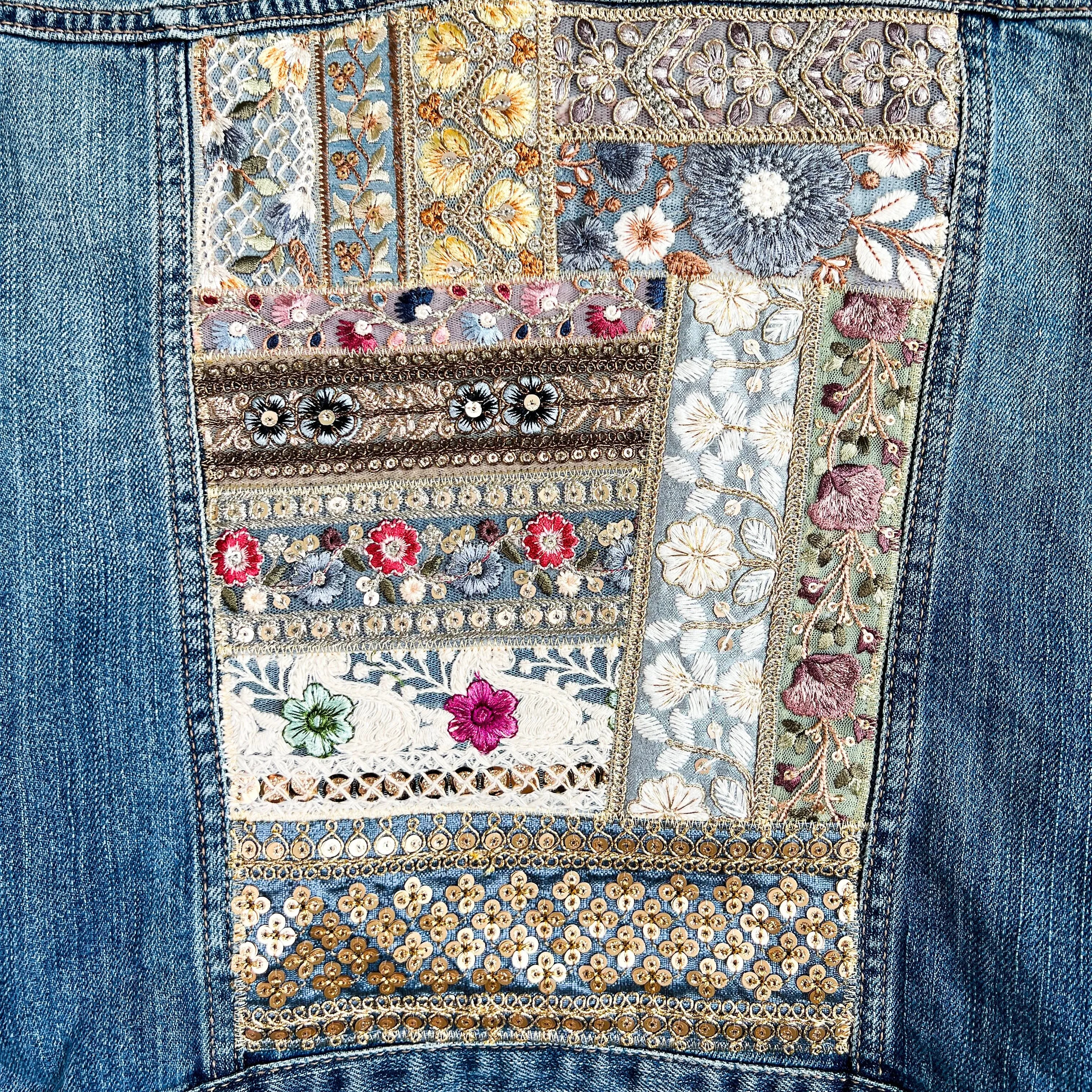 Denim Vest Embroidery- Medium