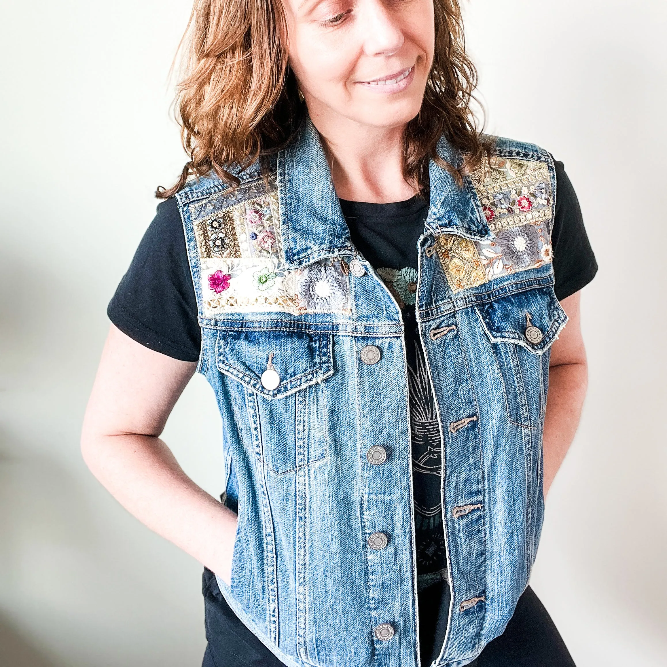 Denim Vest Embroidery- Medium