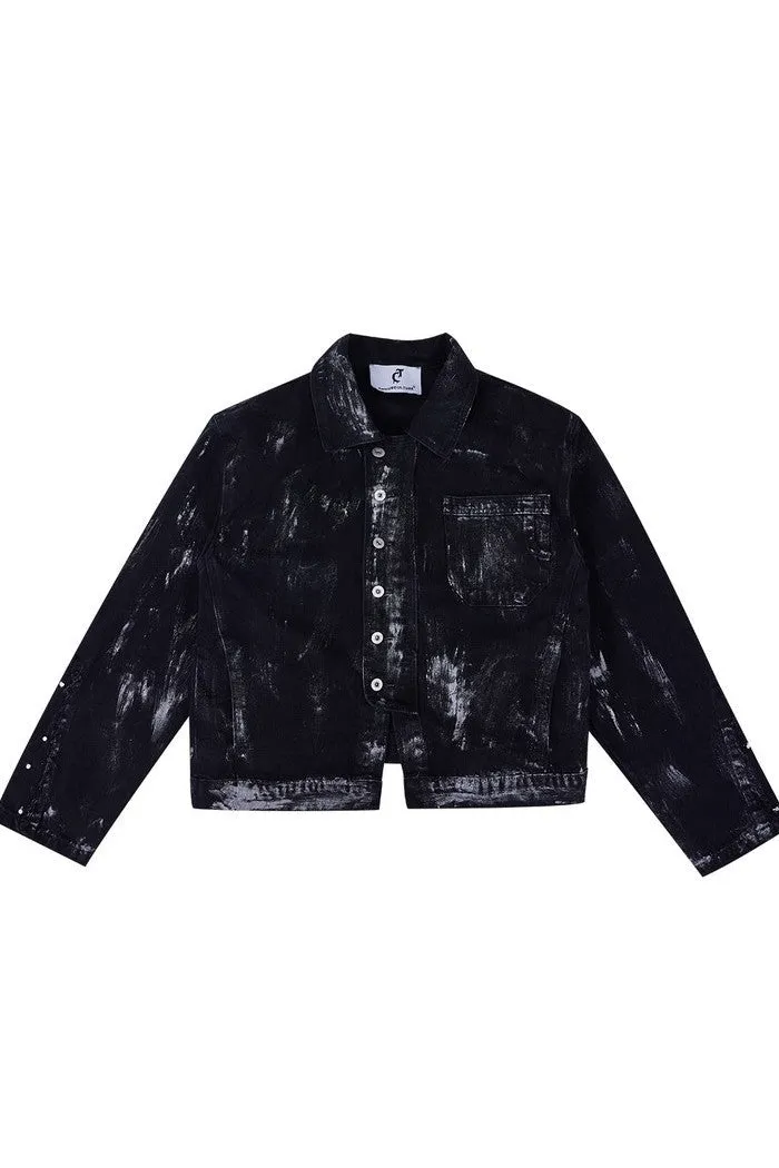 Distressed Denim Jacket With Metal Rivets