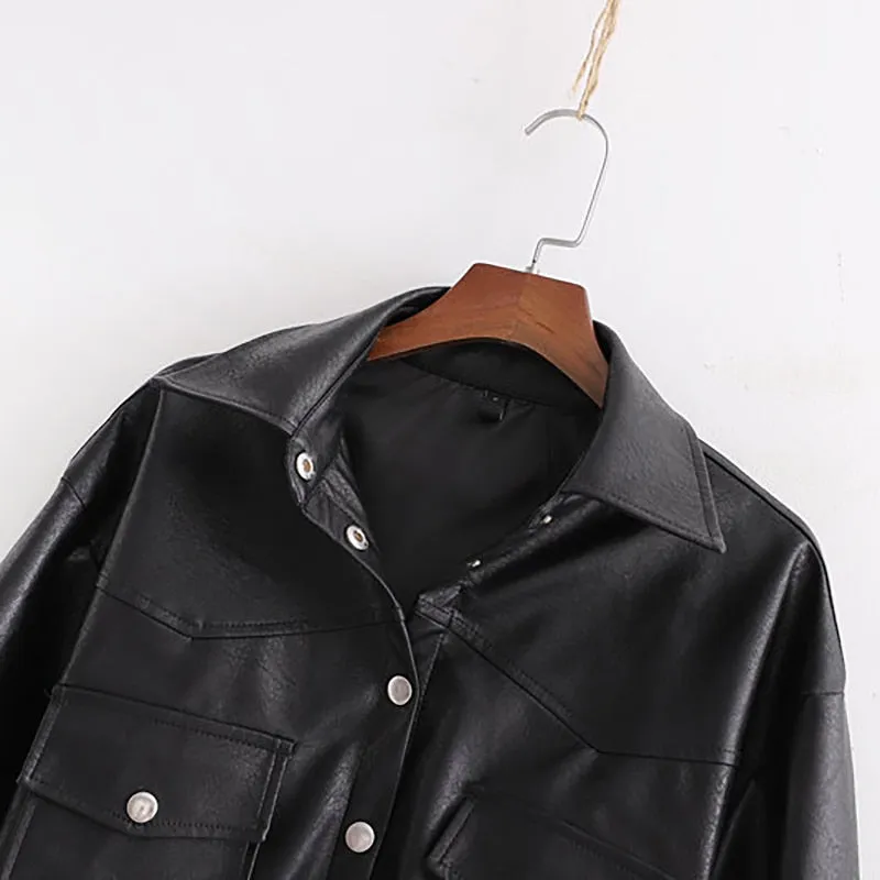 Faux Leather Jackets Women PU Black Coat