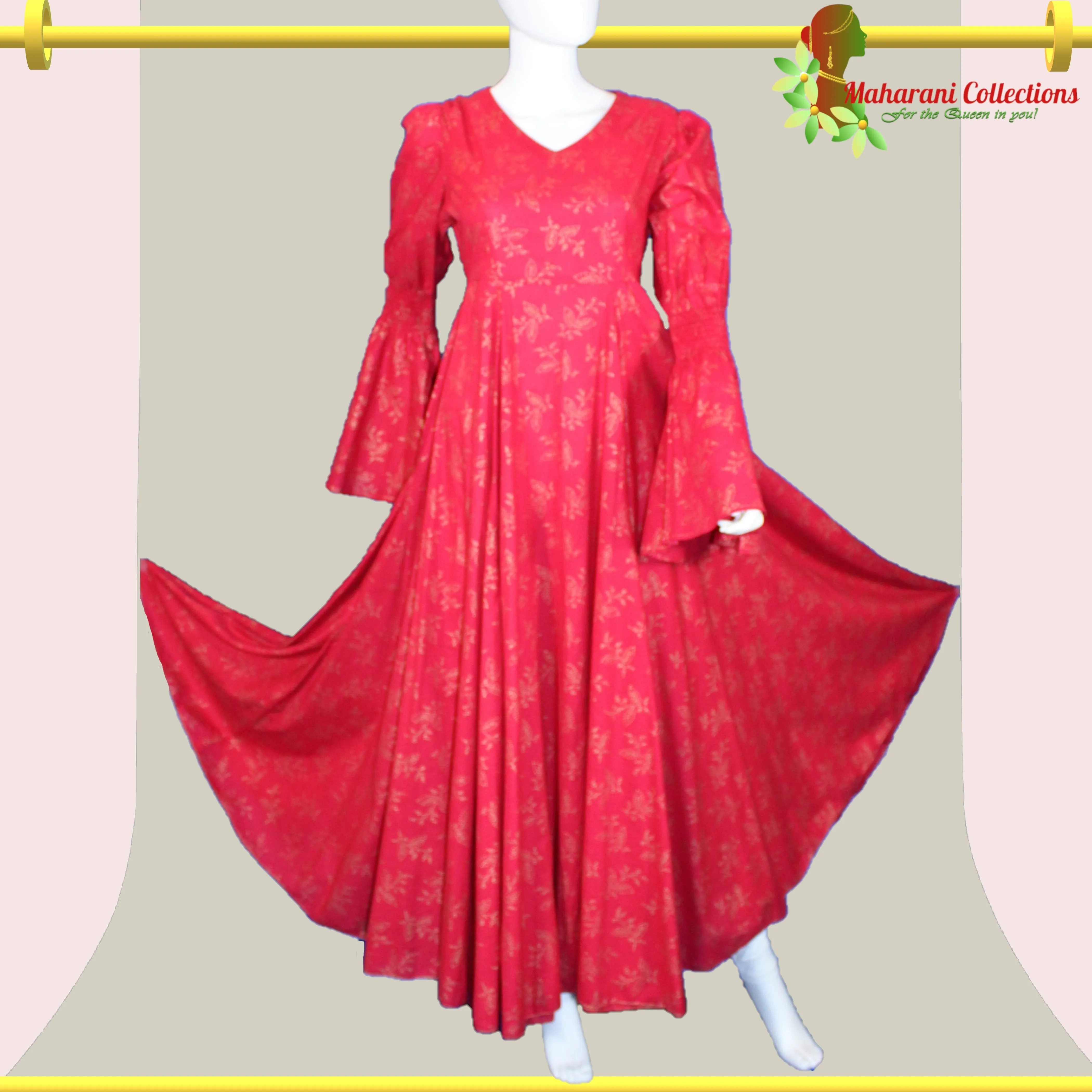 Georgette and Satin Silk Long Evening Dress - Magenta (L)