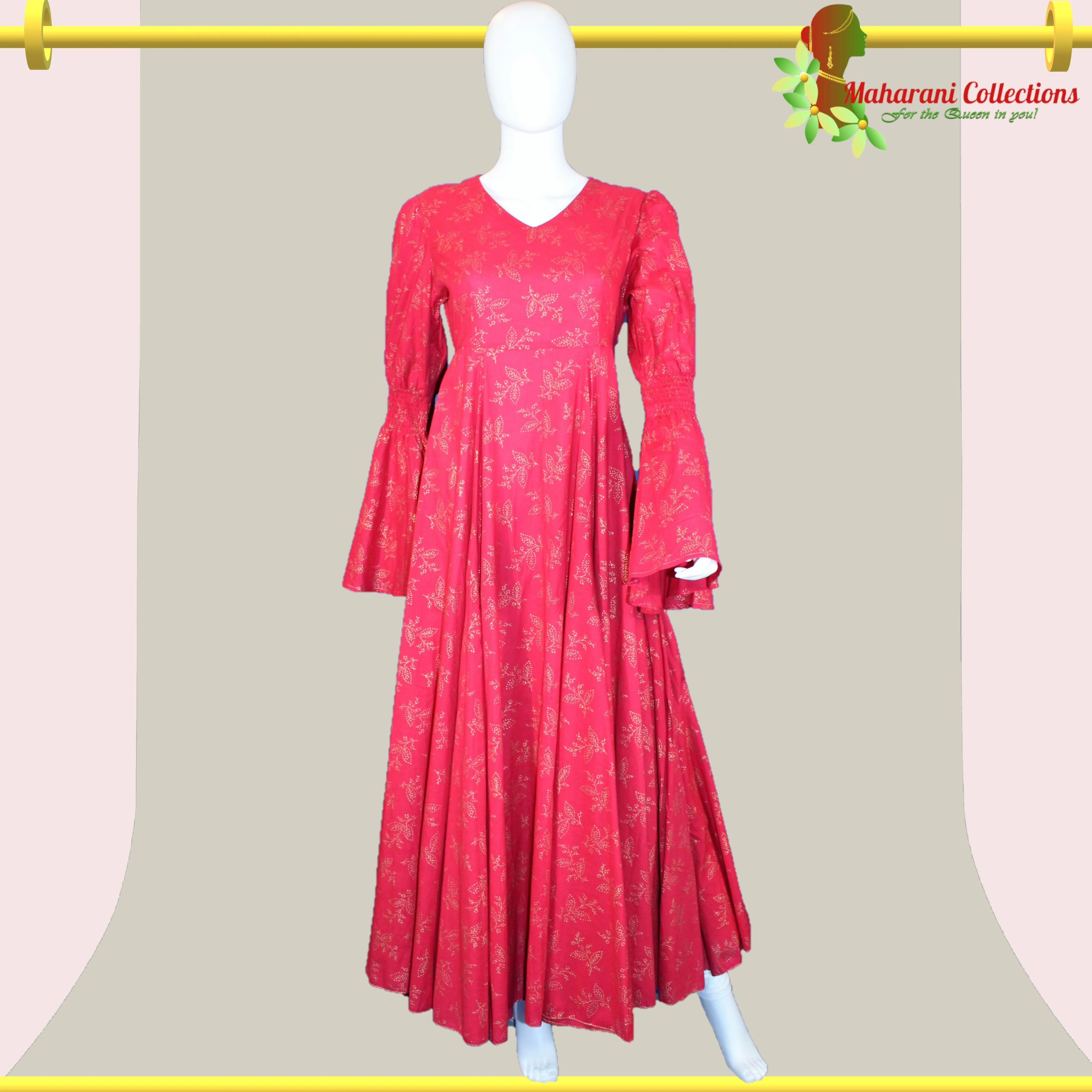 Georgette and Satin Silk Long Evening Dress - Magenta (L)