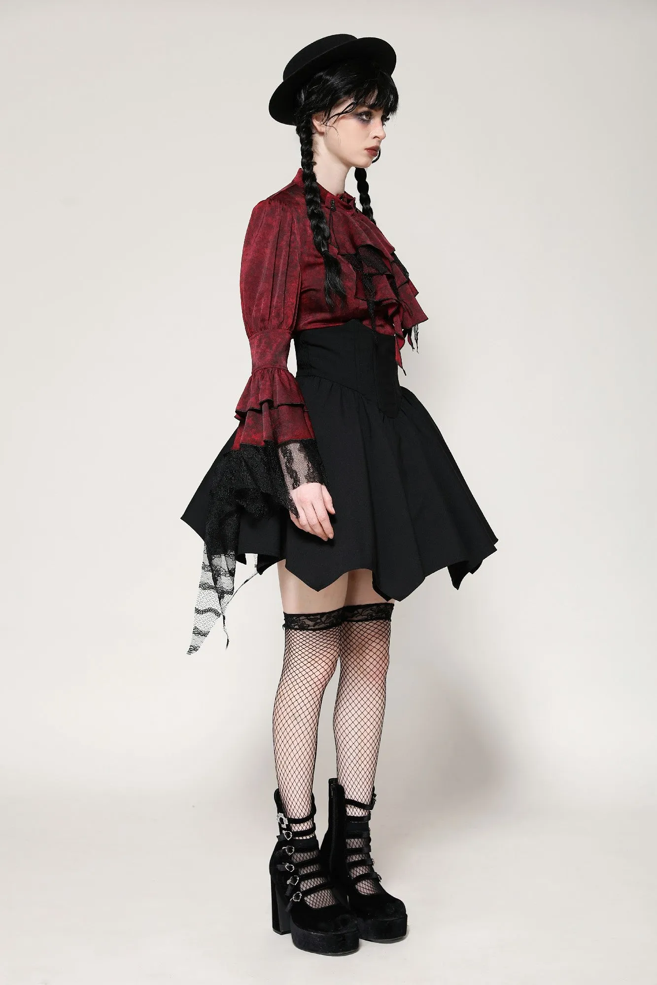 Gothic red inferno distressed frilly blouse IW119