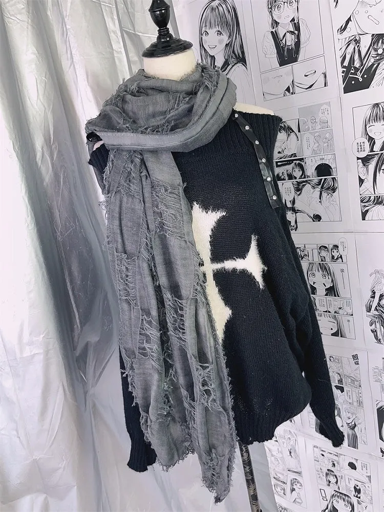 Gray Wasteland Punk Distressed Scarf