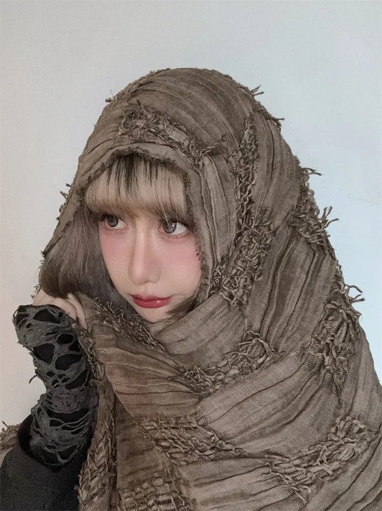 Gray Wasteland Punk Distressed Scarf