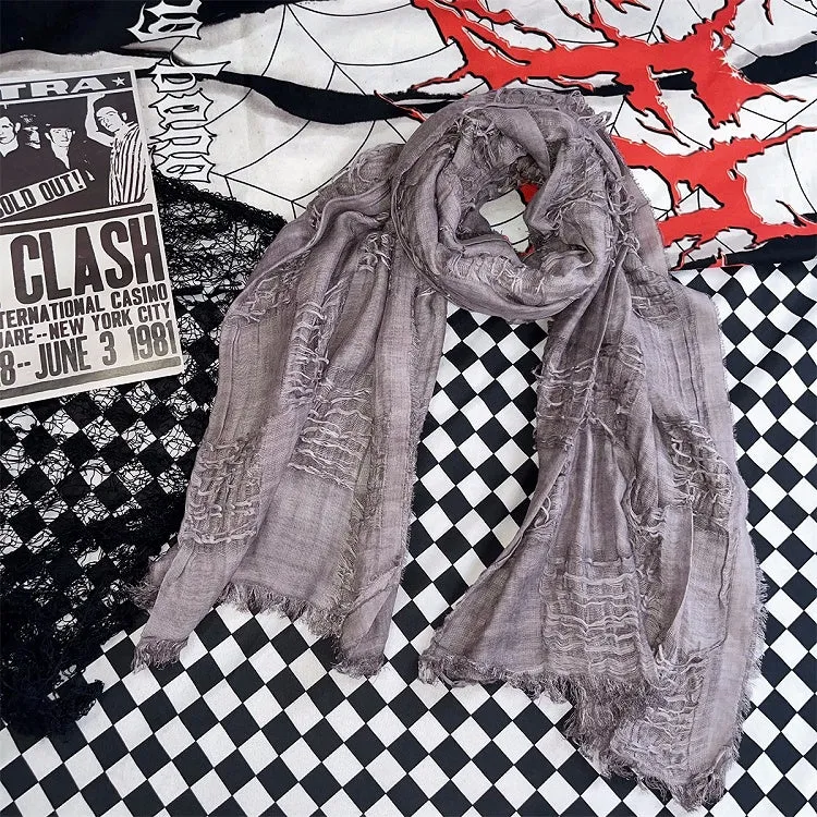 Gray Wasteland Punk Distressed Scarf