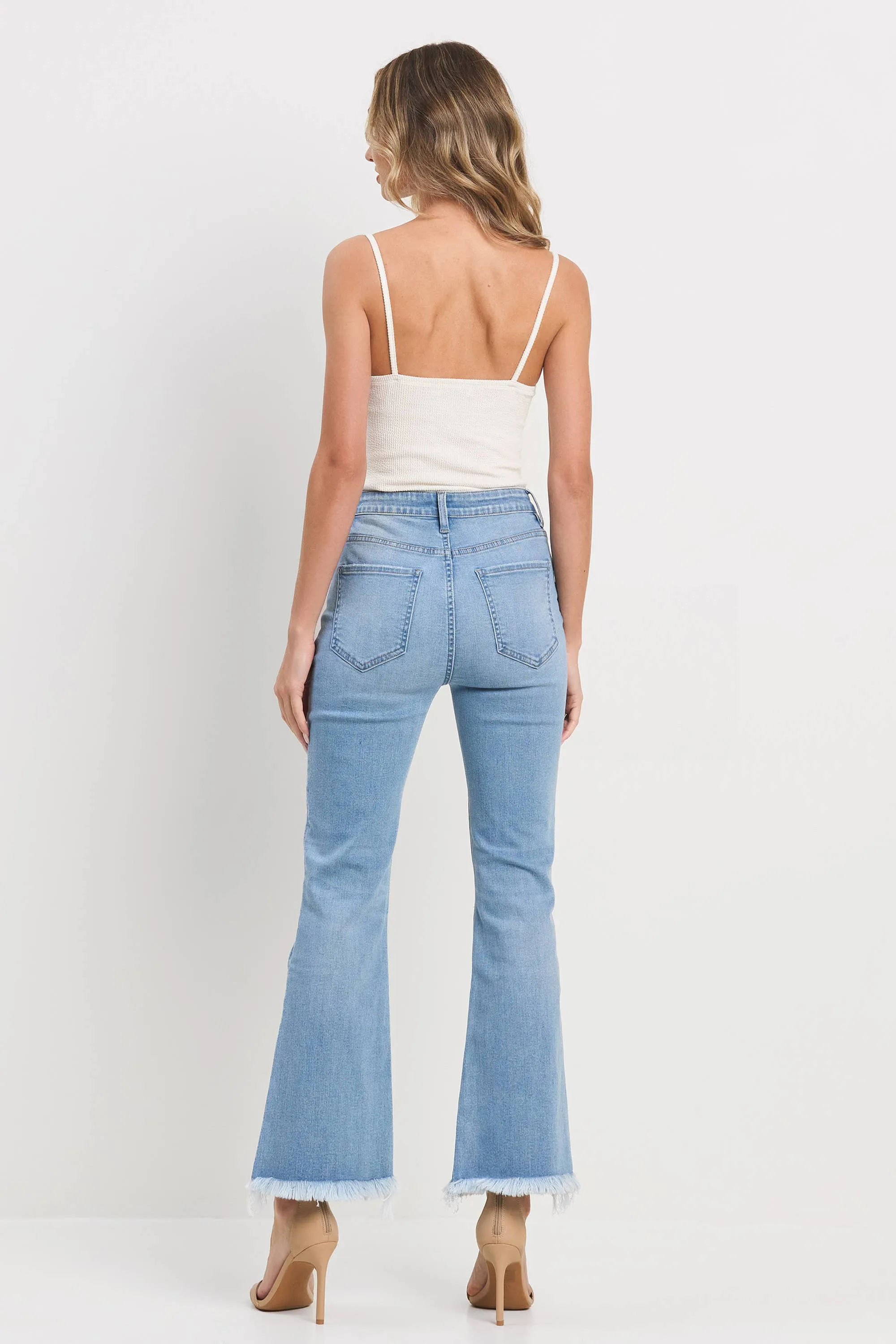 Jelly Jeans - Flare Light Wash with Knee Slit and Frayed Hem (Sizes 25-31)