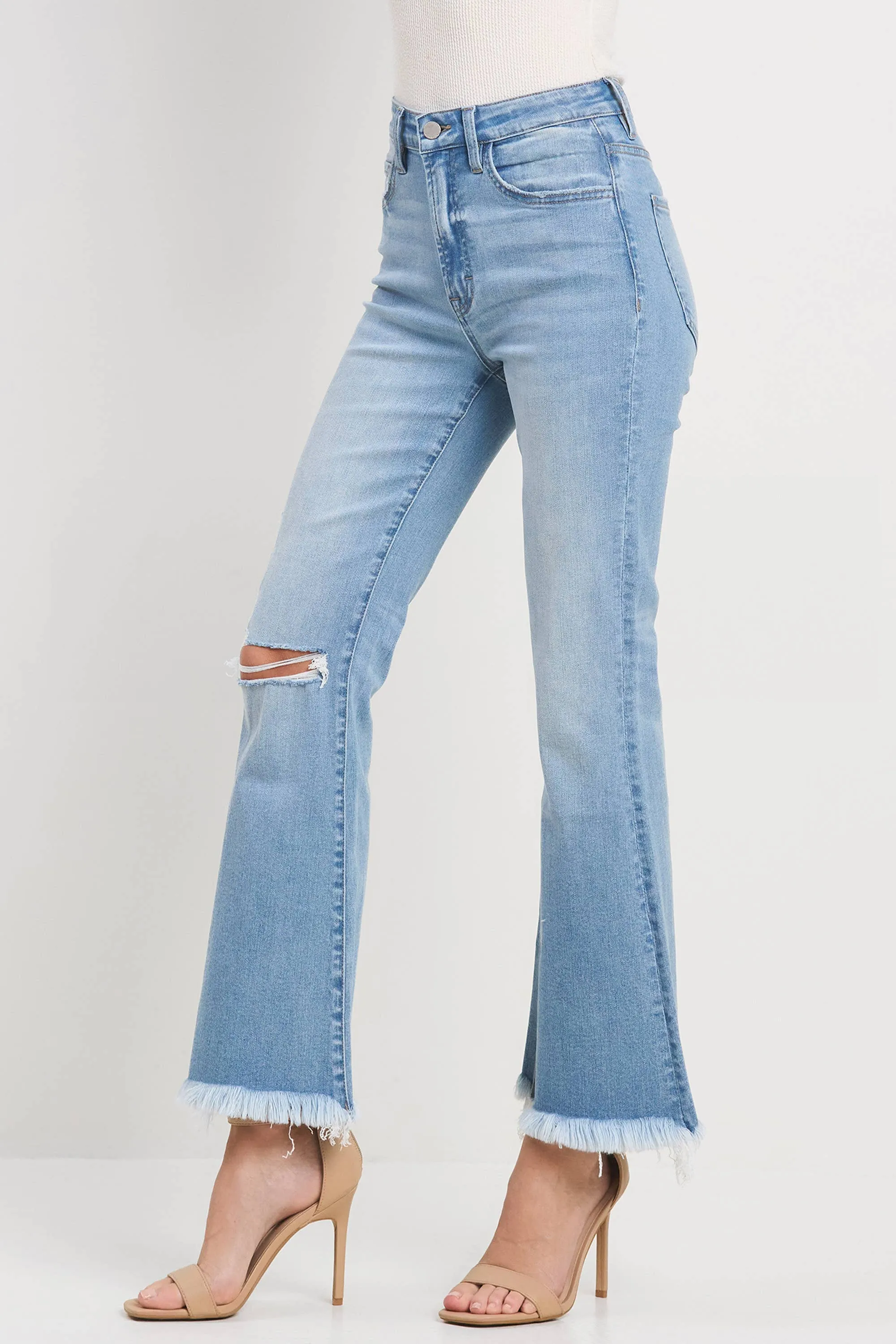 Jelly Jeans - Flare Light Wash with Knee Slit and Frayed Hem (Sizes 25-31)