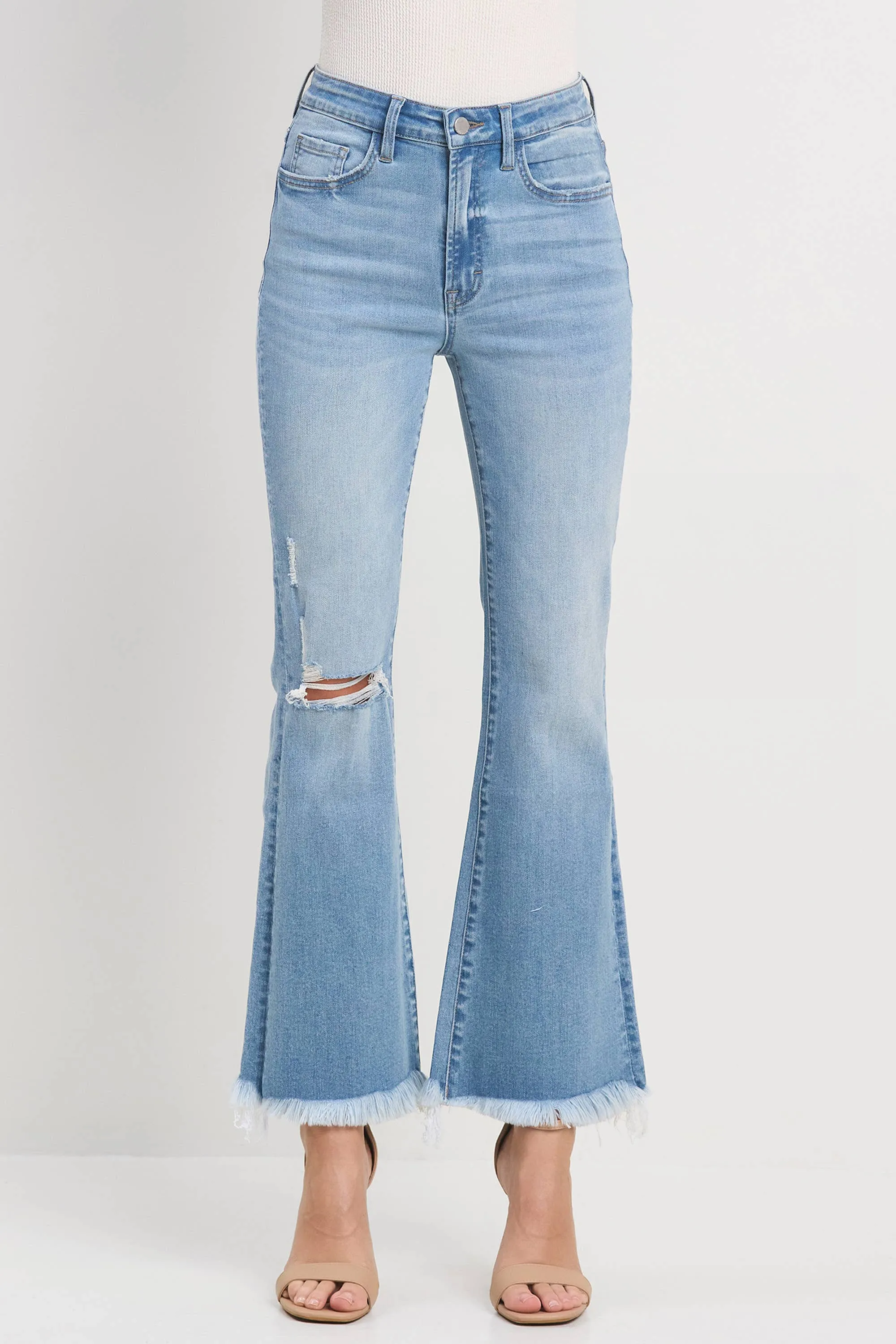 Jelly Jeans - Flare Light Wash with Knee Slit and Frayed Hem (Sizes 25-31)