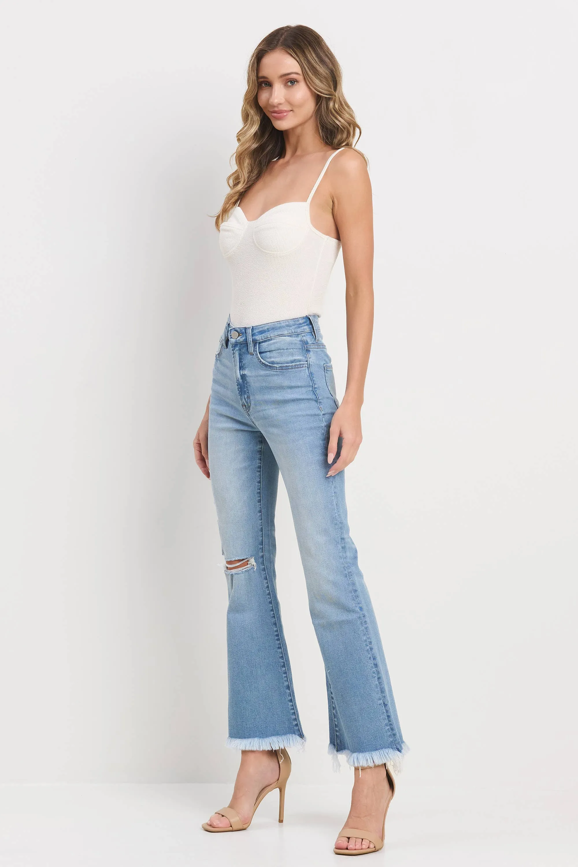 Jelly Jeans - Flare Light Wash with Knee Slit and Frayed Hem (Sizes 25-31)