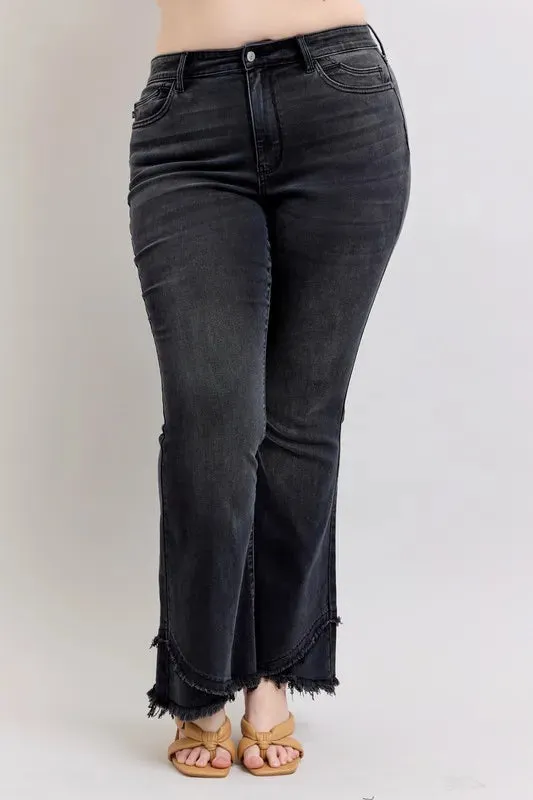 Judy Blue Full Size High Waist Flare W Mock Fray Hem Plus Size