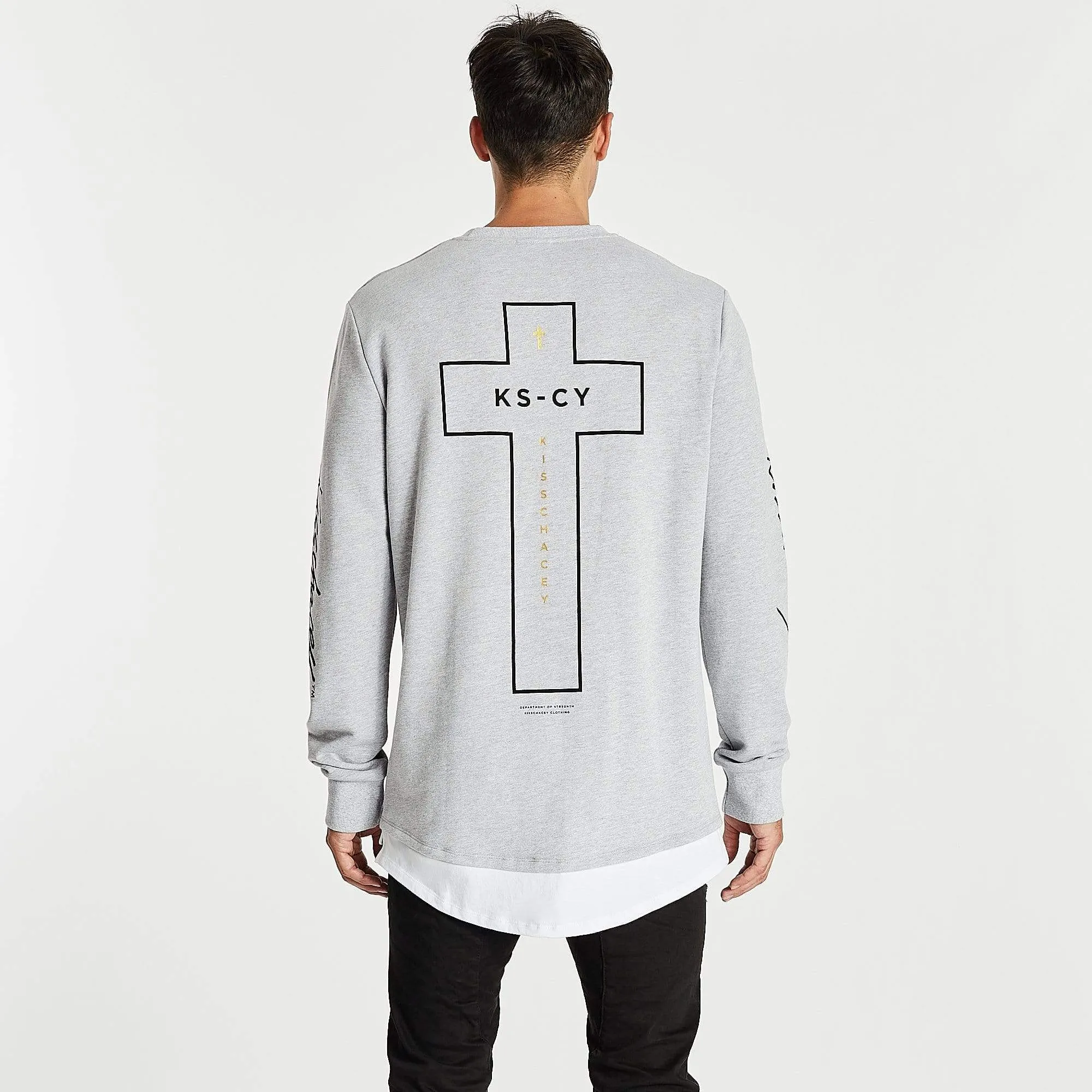 Kiss Chacey MENS ALL IN LAYERED HEM SWEATER - GREY MARLE