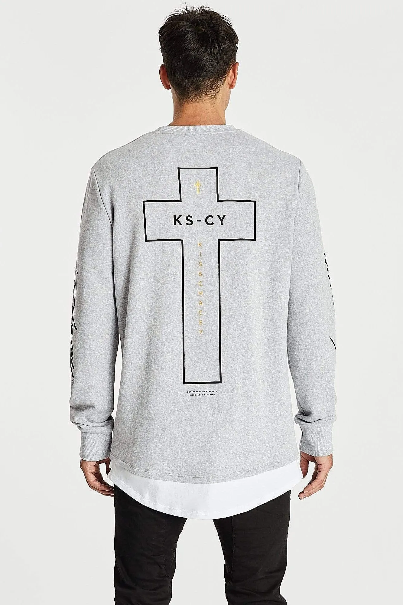Kiss Chacey MENS ALL IN LAYERED HEM SWEATER - GREY MARLE