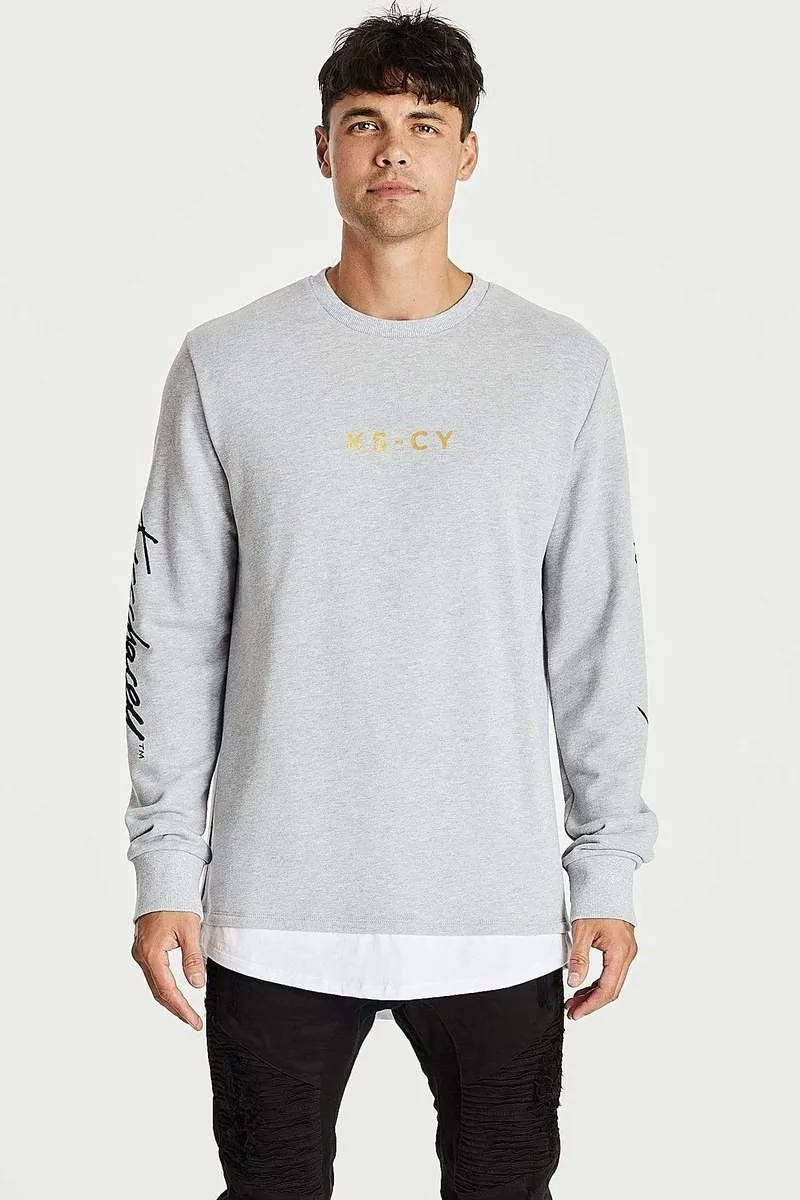 Kiss Chacey MENS ALL IN LAYERED HEM SWEATER - GREY MARLE
