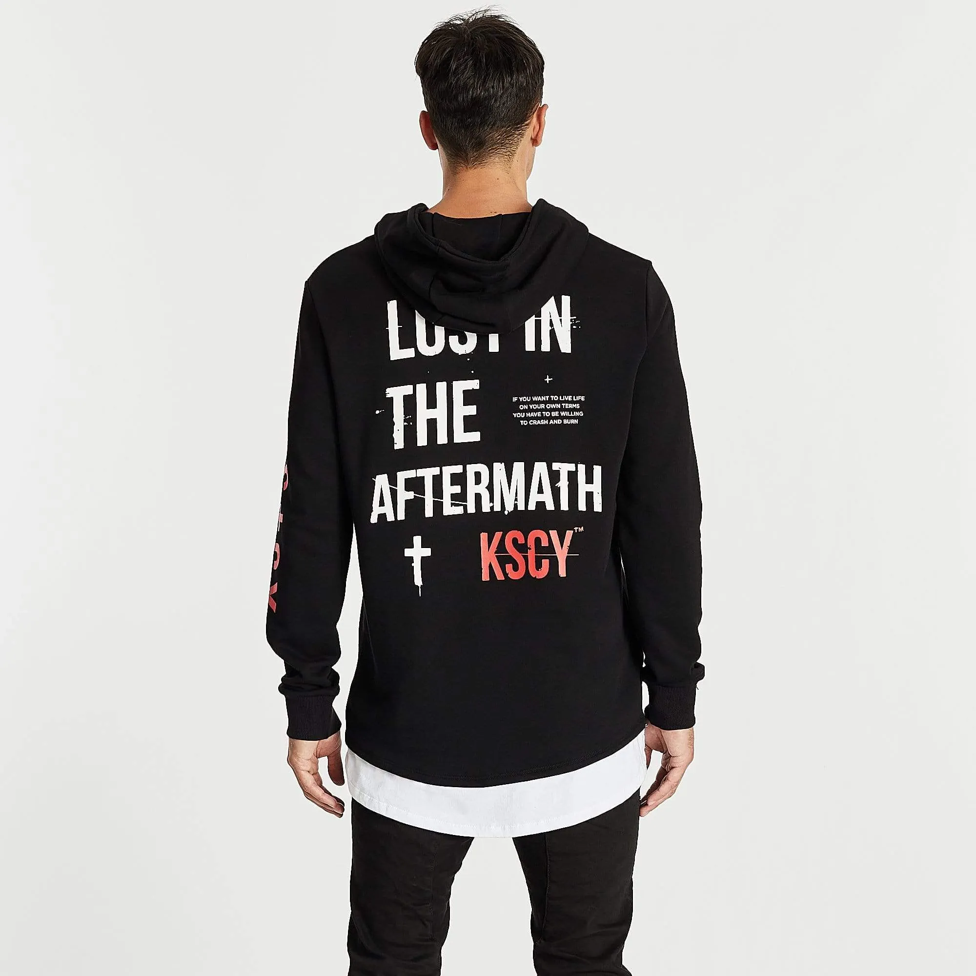 Kiss Chacey MENS LIVE LIFE LAYERED HEM HOODED SWEATER - JET BLACK
