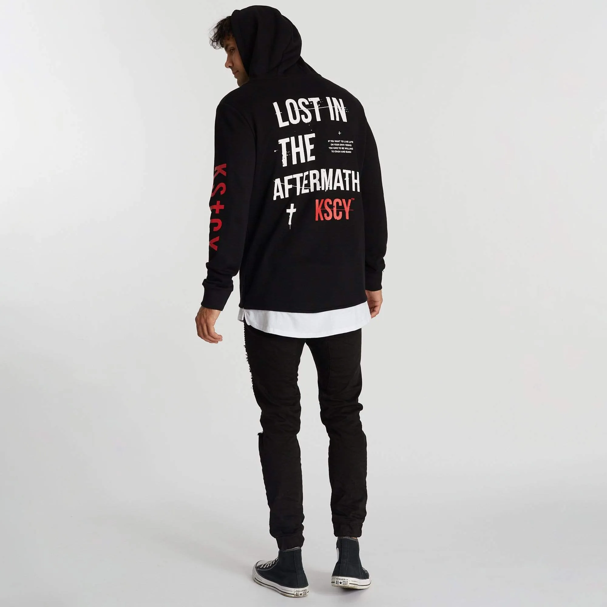 Kiss Chacey MENS LIVE LIFE LAYERED HEM HOODED SWEATER - JET BLACK