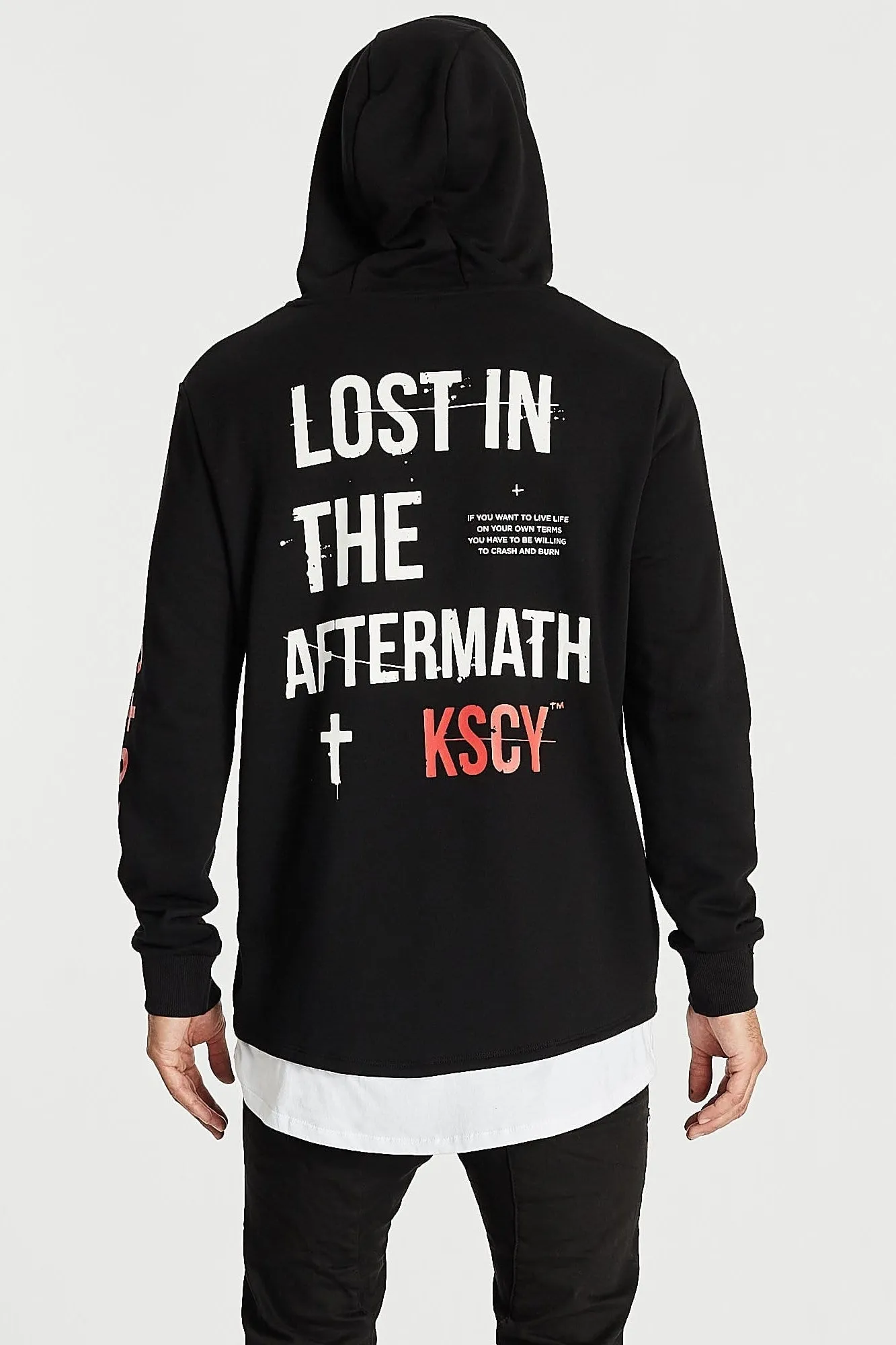 Kiss Chacey MENS LIVE LIFE LAYERED HEM HOODED SWEATER - JET BLACK