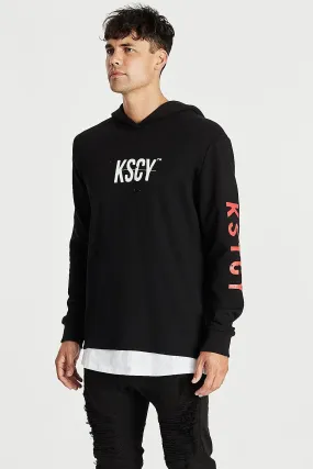 Kiss Chacey MENS LIVE LIFE LAYERED HEM HOODED SWEATER - JET BLACK