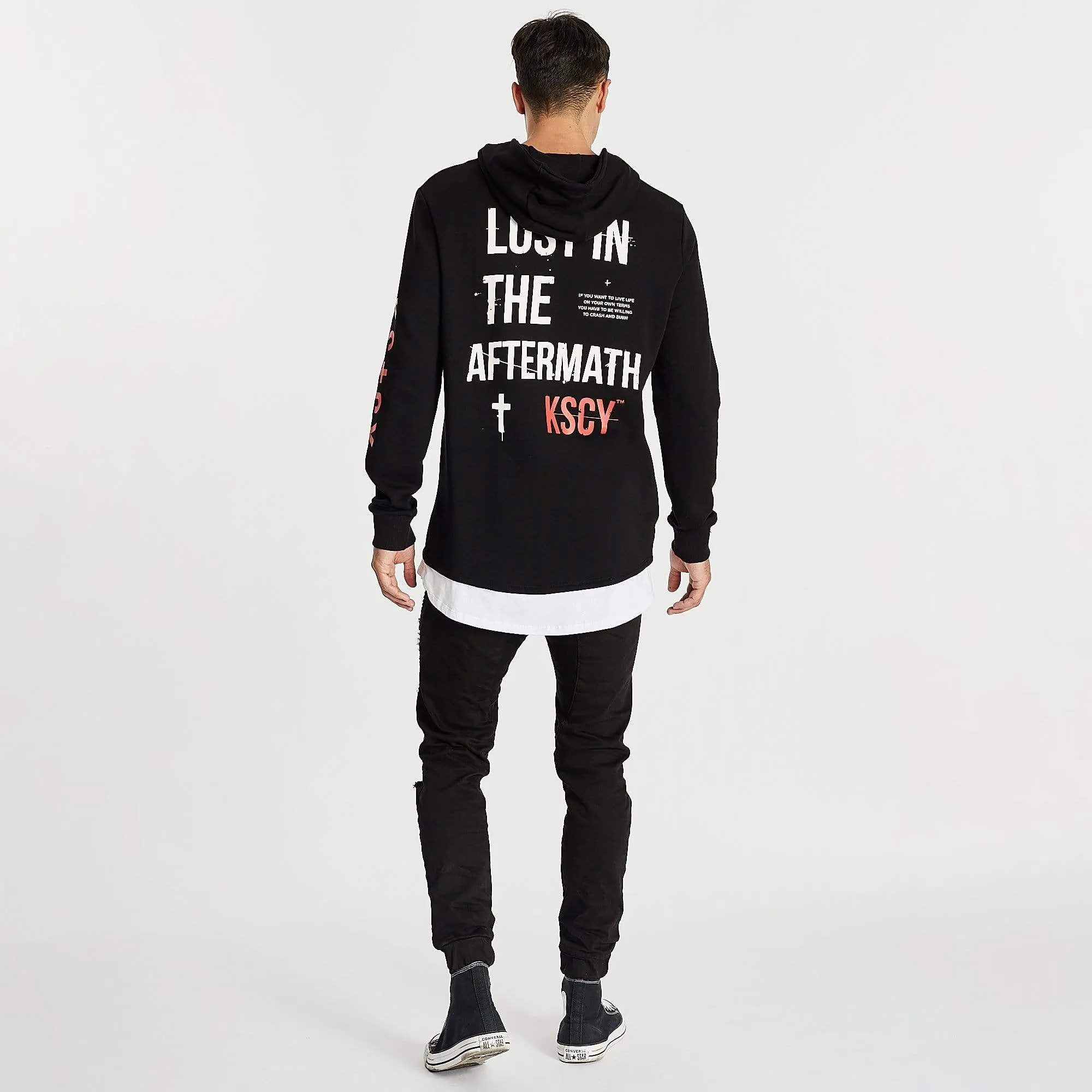 Kiss Chacey MENS LIVE LIFE LAYERED HEM HOODED SWEATER - JET BLACK