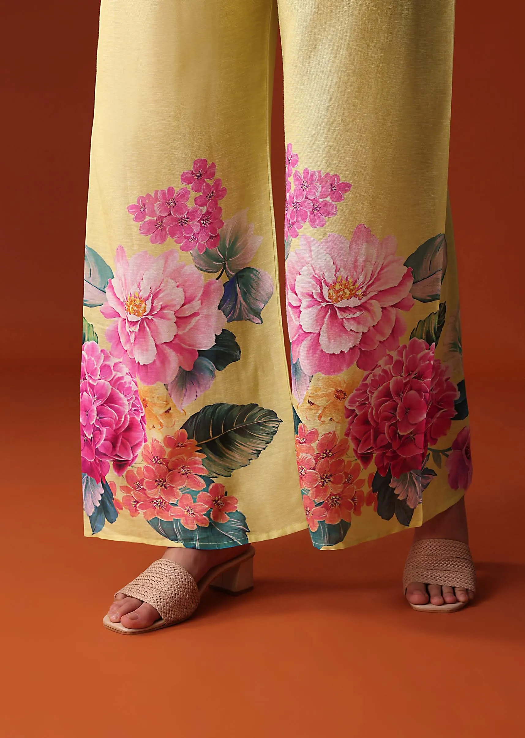 Lime Green Floral Sequins Work Cotton Co Ord Set