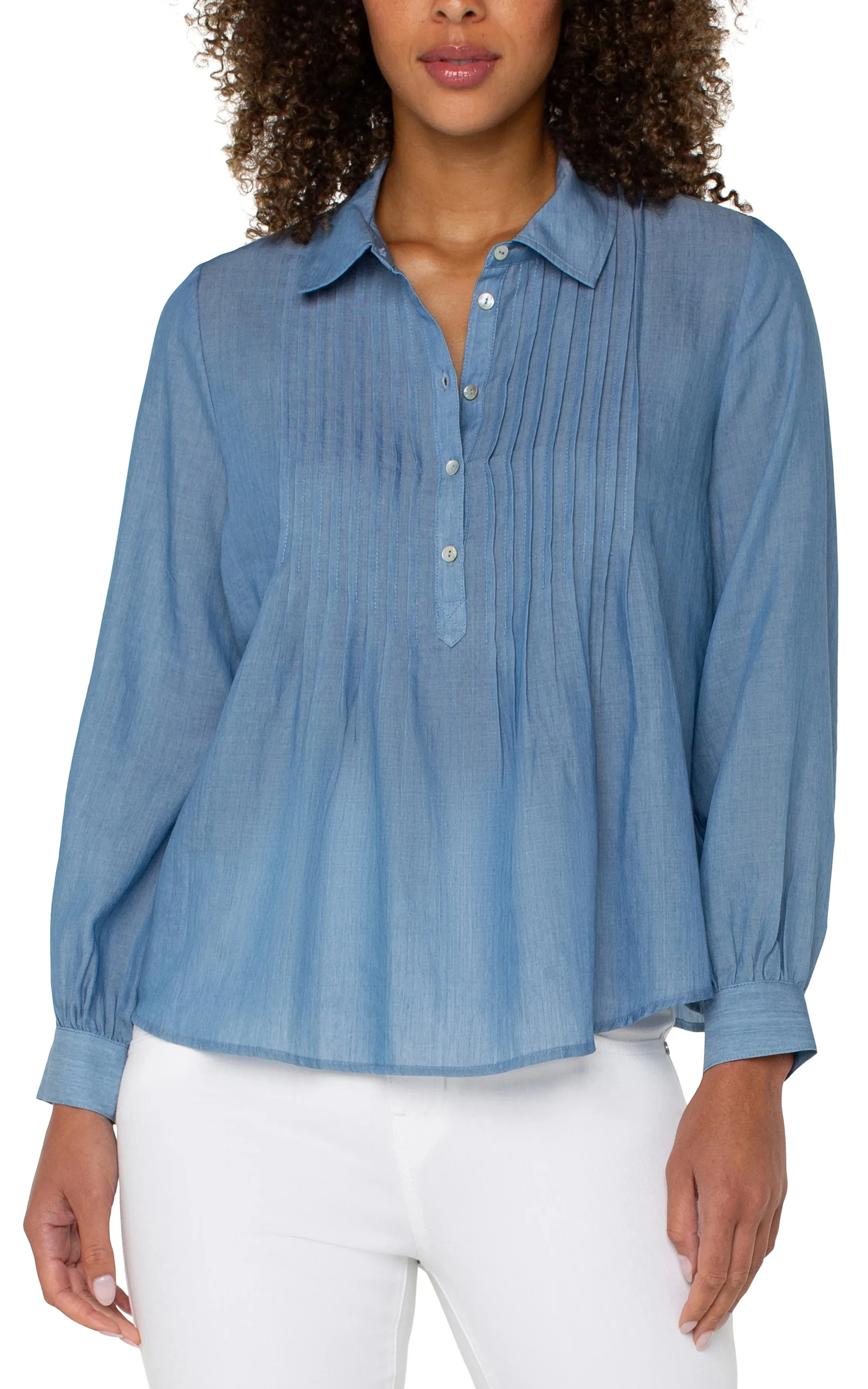 Liverpool Bridgeton Popover Blouse with Pintucks  LM8F90T58