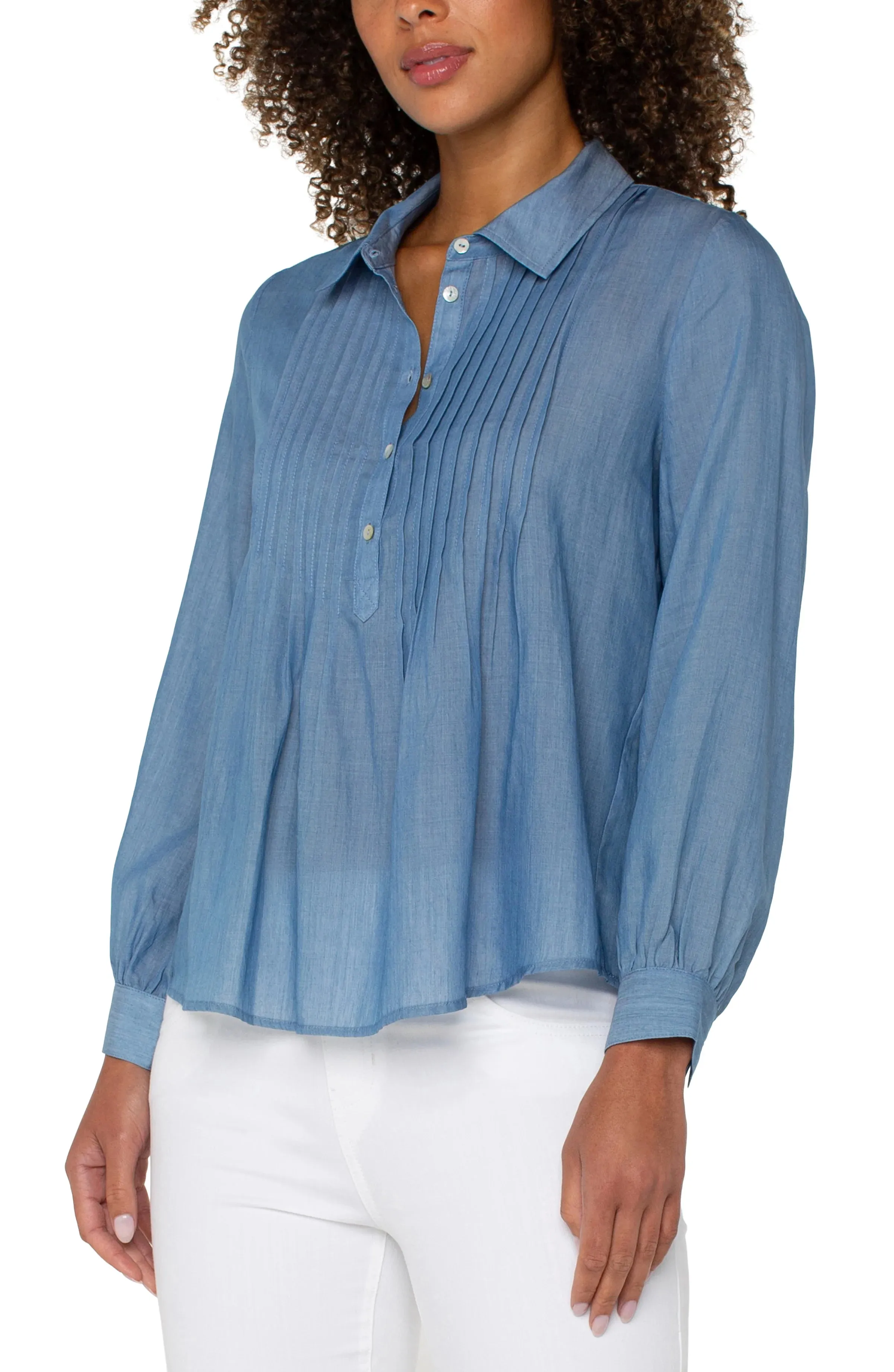 Liverpool Bridgeton Popover Blouse with Pintucks  LM8F90T58