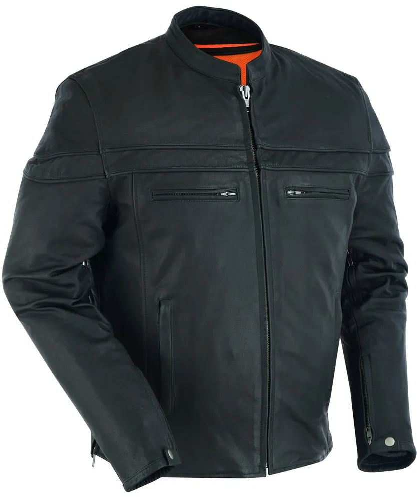 Men’s Sporty Lightweight Black Leather Cross Over Jacket