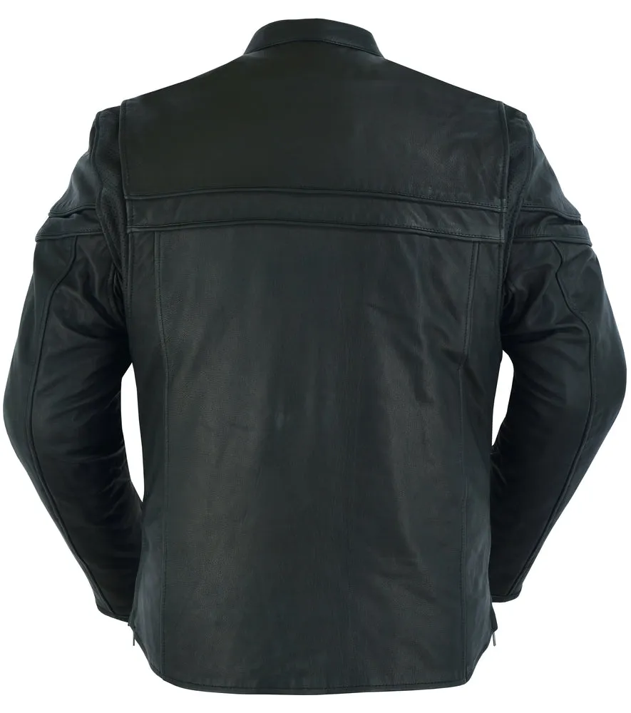 Men’s Sporty Lightweight Black Leather Cross Over Jacket