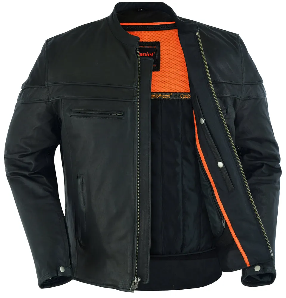 Men’s Sporty Lightweight Black Leather Cross Over Jacket