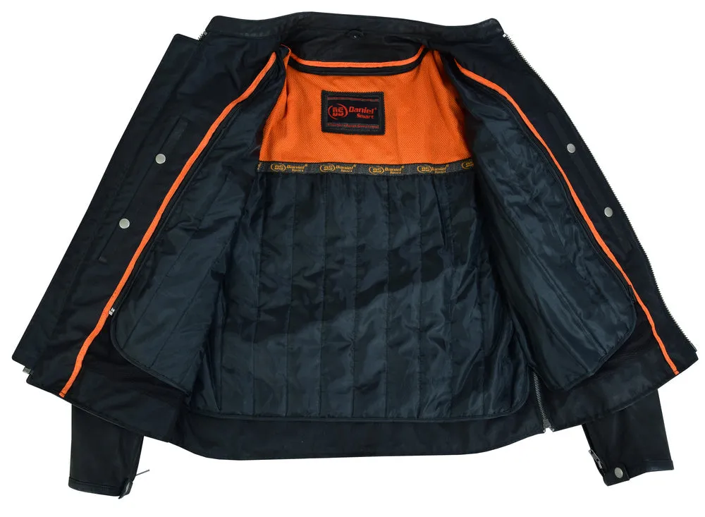 Men’s Sporty Lightweight Black Leather Cross Over Jacket