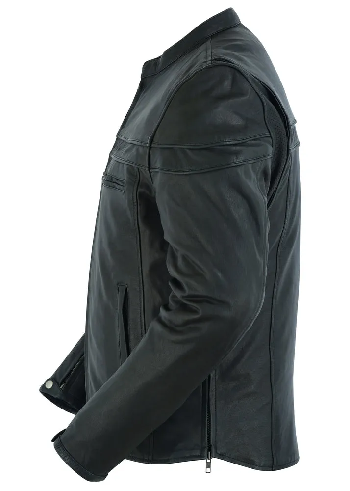 Men’s Sporty Lightweight Black Leather Cross Over Jacket