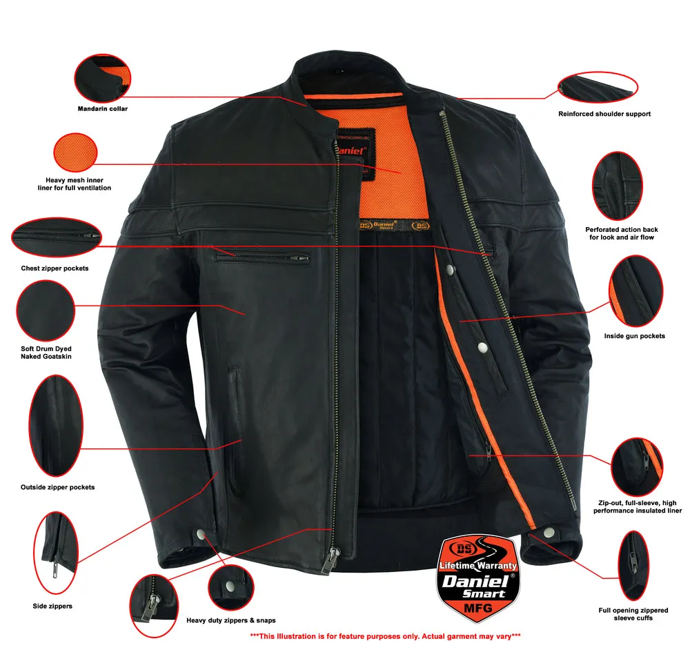 Men’s Sporty Lightweight Black Leather Cross Over Jacket