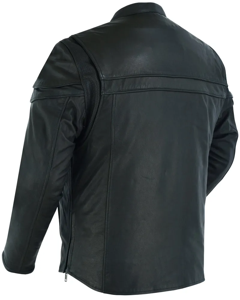 Men’s Sporty Lightweight Black Leather Cross Over Jacket